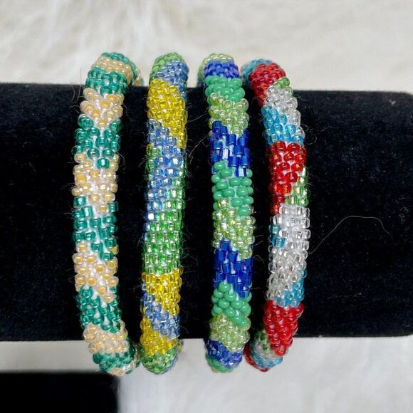 HAND CRAFTED in Nepal Beaded Bracelets (set of 4) #123 - Picture 1 of 4